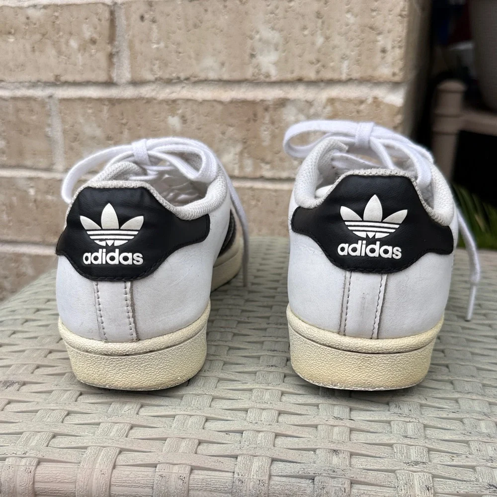 Adidas Superstar White and Black Sneakers with Cream Accents Size 5